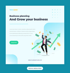 Social Media Post Template with flat Character illustration Growing Business