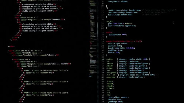developer software source code on monitor screen. writing script of software developer. program coding. programmer editing code background. Technology background close up shot.