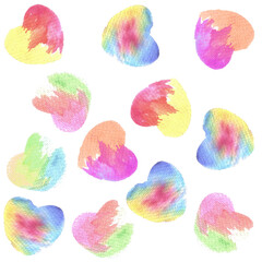 Fototapeta na wymiar Colorful Watercolor hearts on a white background