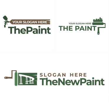 Construction with paint spray gun and skyline logo design