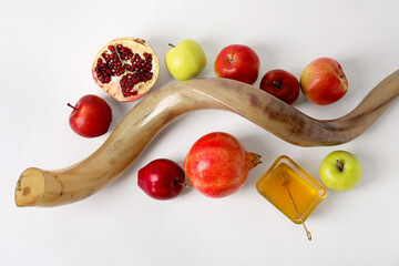 Symbols of Rosh hashanah (Jewish New Year) on light background