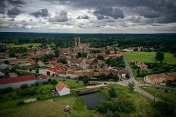 Fototapeta na wymiar aerial view on the village of larchant in seine et marne
