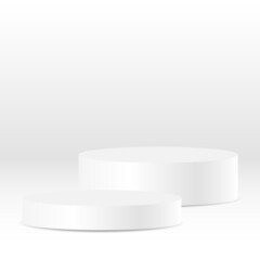 blank white round pedestal. circular awarded winner podium for outstanding luxury product advertising display on white gradient lighting background in studio scene