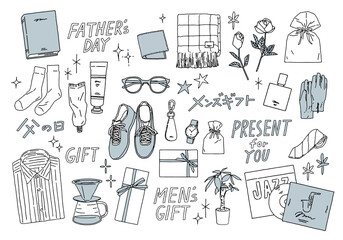 メンズギフトのベクターイラスト Vector illustration of men's gifts / fashion accessories, gift boxes, shoes, accessories, houseplants, etc.