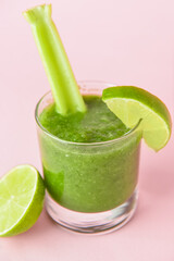Glass of bloody Mary cocktail on color background