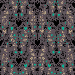 Abstract elegant seamless pattern with creative arrows and hearts in minimalism aesthetic, retro background.