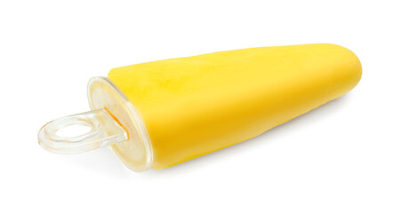 Tasty pineapple popsicle on white background