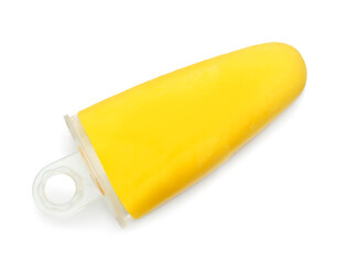 Tasty pineapple popsicle on white background