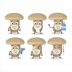 A picture of milk mashroom cartoon design style keep staying healthy during a pandemic