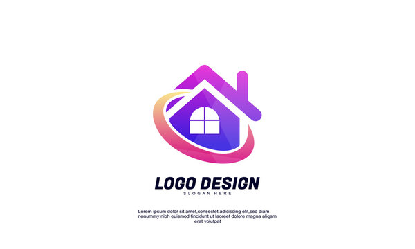stock illustrator  abstract creative example idea branding home logo for corporate finance company and building gradient color design template