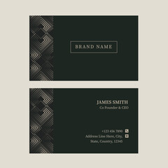 Green Color Business Card Template In Front And Back View.
