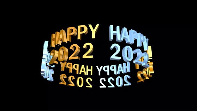 Spinning text - Happy 2022. 3D animation for the new year 2022. Christmas and New Year video.