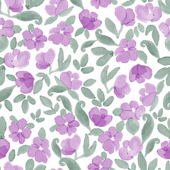 Beautiful romantic seamless watercolor purple floral pattern