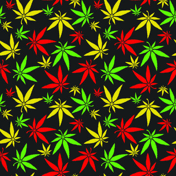 Jamaican marijuana seamless pattern on black background