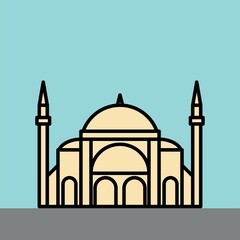 outline simplicity drawing of hagia sophia landmark front elevation view.