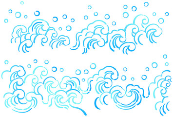 水しぶきを上げている波模様のイラスト【横のデザイン】