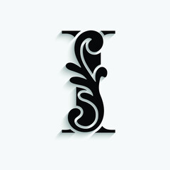 letter I flower  ornament. Vector logo. Monogram alphabet. Beautiful floral capital letters
