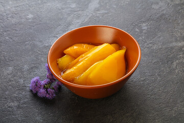 Sweet canned tropical fruit mango
