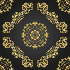 Orient classic pattern. Seamless abstract background with vintage elements. Orient black and golden background. Ornament for wallpaper and packaging