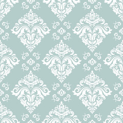 Classic seamless pattern. Damask orient light blue and white ornament. Classic vintage background. Orient ornament for fabric, wallpaper and packaging