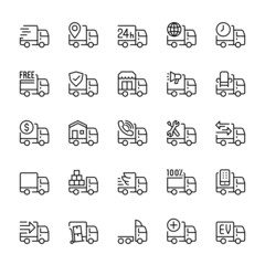 Delivery truck icon set, transportation, vector illustration.
