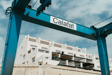 Port Calafat machinery with a housing building in the back