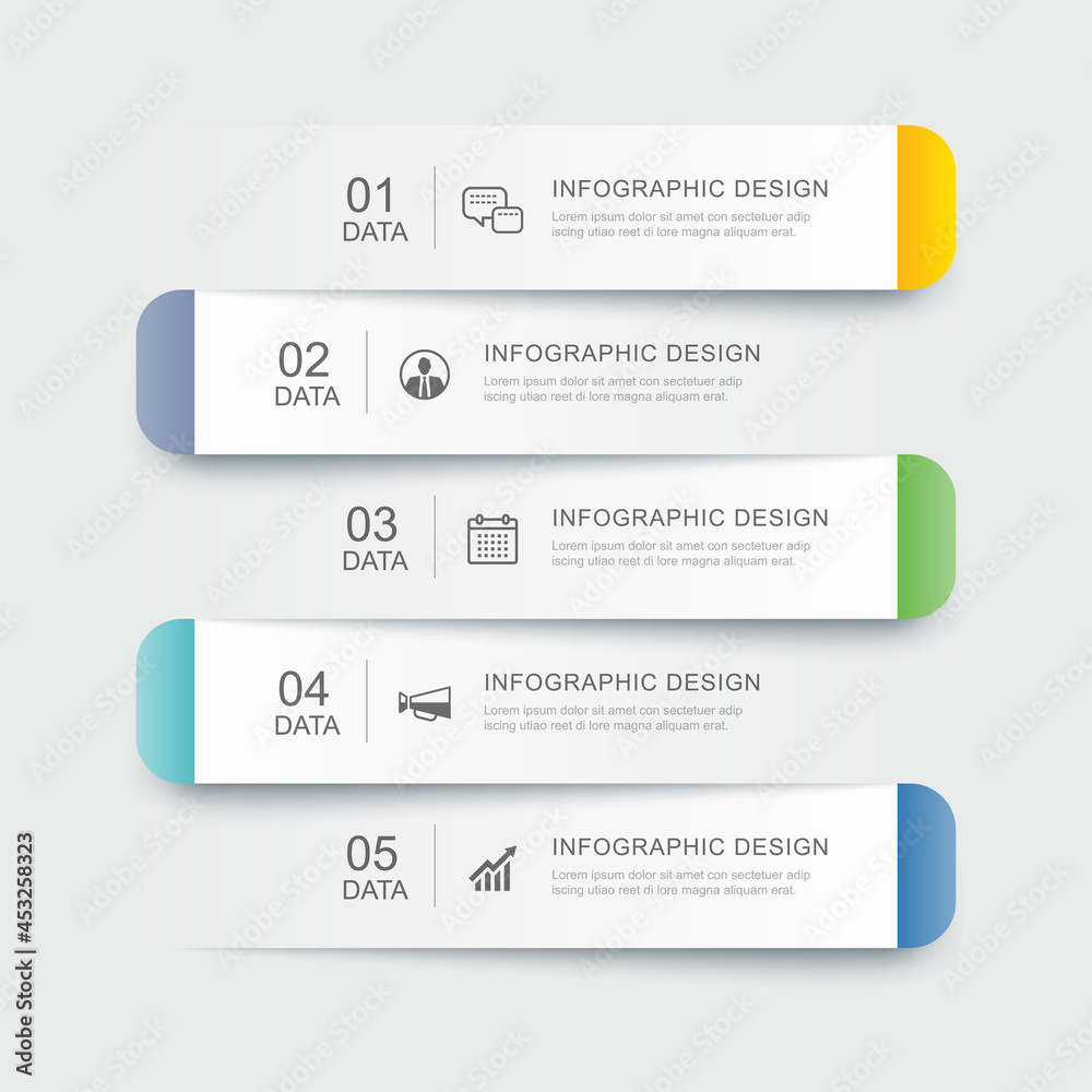 Wall mural 5 data infographics tab paper index template. vector illustration abstract background.