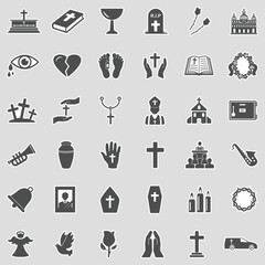 Funeral Icons. Sticker Design. Vector Illustration.