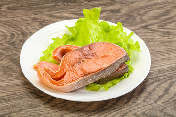 Two pink salmon fish steak