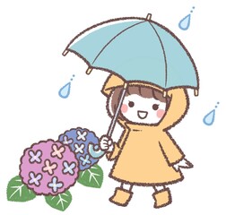アジサイと雨とカサと女の子
