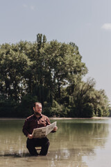 A man in a brown shirt