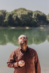 Fototapeta premium A man in a brown shirt
