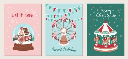 Deurstickers Holiday Christmas set carnival sweets poster for cards, media, fabric, linen, textiles and wallpaper © Christiana