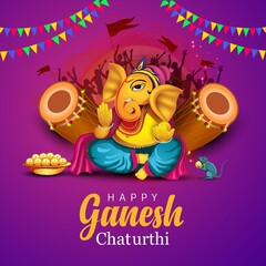Lord Ganpati on Ganesh Chaturthi background. vector illustration off-white background. - obrazy, fototapety, plakaty
