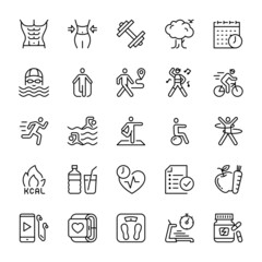 Exercising, workout, fitness, healthy lifestyle, icon set, vector illustration.
