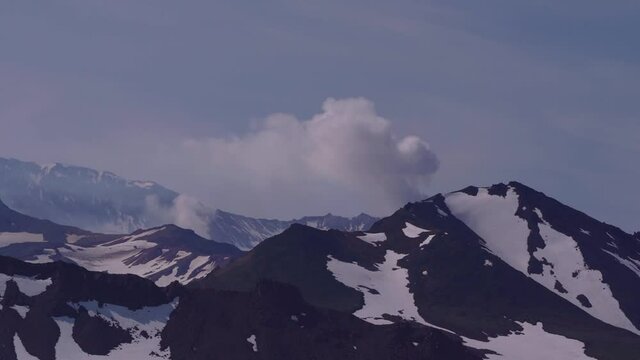Timelapse video.Steam-gas emission at the Mutnovsky volcano in Kamchatka, Russia