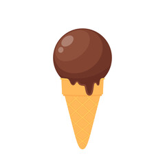 Ice cream cartoon vector. chocolate ice cream cone on white background.