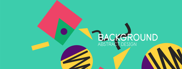 Abstract background. Blocks, lines, triangles, circles composition. Techno or business concept for wallpaper, banner, background, landing page