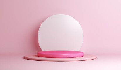 Pink circle podium decoration background, product display mock up, 3d rendering illustration