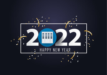 happy new year 2022. 2022 with front door icon