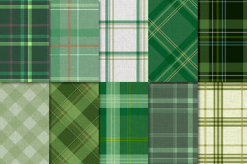 Green plaid seamless patterned background set - obrazy, fototapety, plakaty