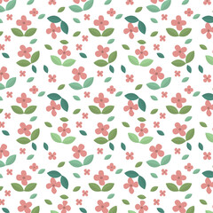 Fototapeta premium Cute Floral seamless pattern. small pink flowers and green leaves. white background. Design for fabric,fashion,print,product,tiles,packaging,wallpaper,clothing,wrapping.Vector illustration