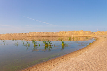 a postcard with a river landscape with a place for the text