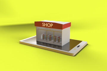3d rendering picture of the shop building on the phone 3