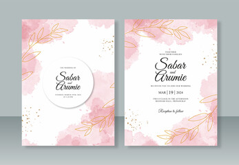Beautiful wedding invitation template with watercolor splash and sparkle