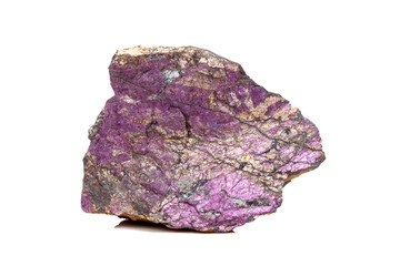 Macro mineral stone purpureus, (purple) purpurite in the breed a white background