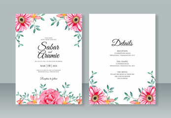 Beautiful wedding invitation template with floral watercolor painting