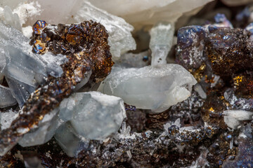 Fototapeta premium Macro mineral stone Drusus quartz with sphalerite in the rock a white background