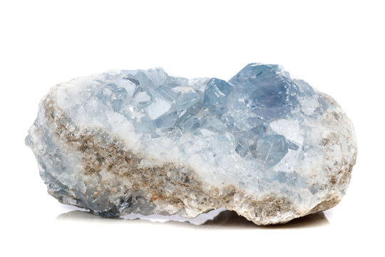 Macro mineral stone Celestine in the breed a white background