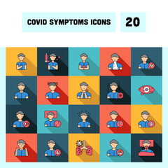 Fototapeta premium Flat Style Covid Symptoms Colorful Icon Set.